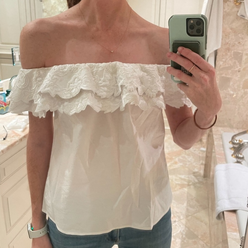 Intermix embroidered off the shoulder white top, Small, excellent condition